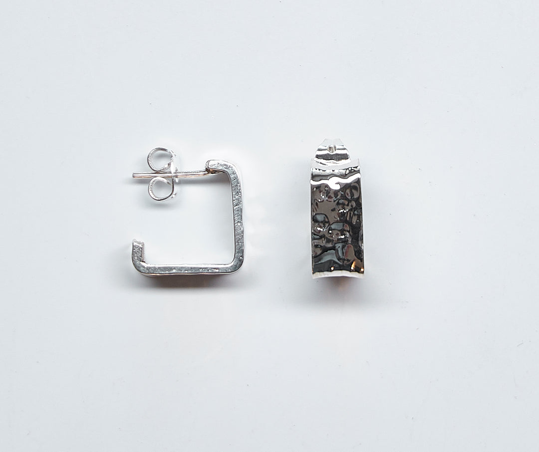 Pounded Silver Mini Square Hoops