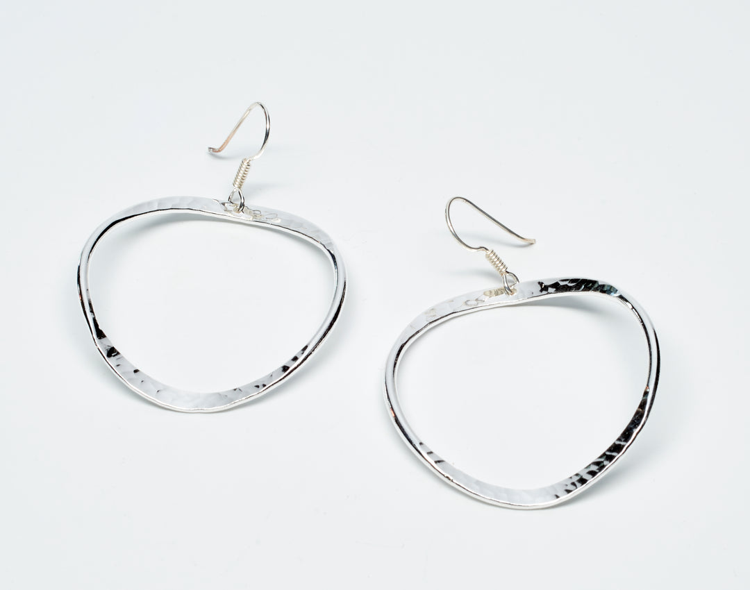 Pounded Silver Open Circle Earrings - Renata Rubio 92.5 - EGG828