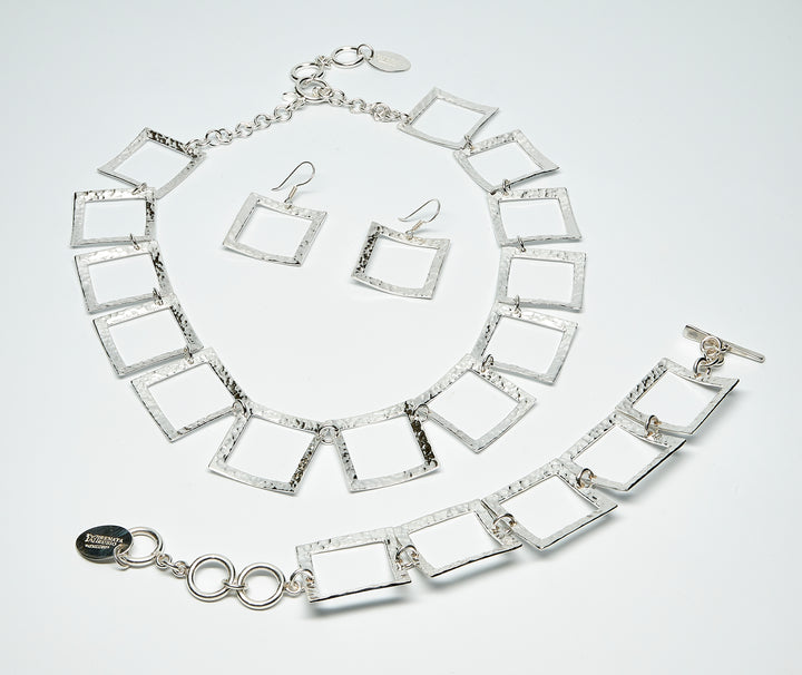 Pounded Silver Square Link Set