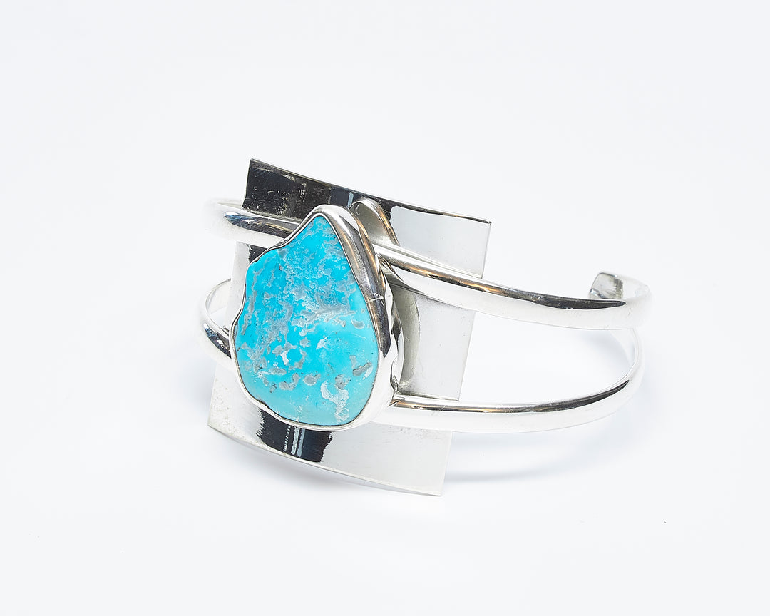 Silver Square Panel Cuff with Sleeping Beauty Turquoise