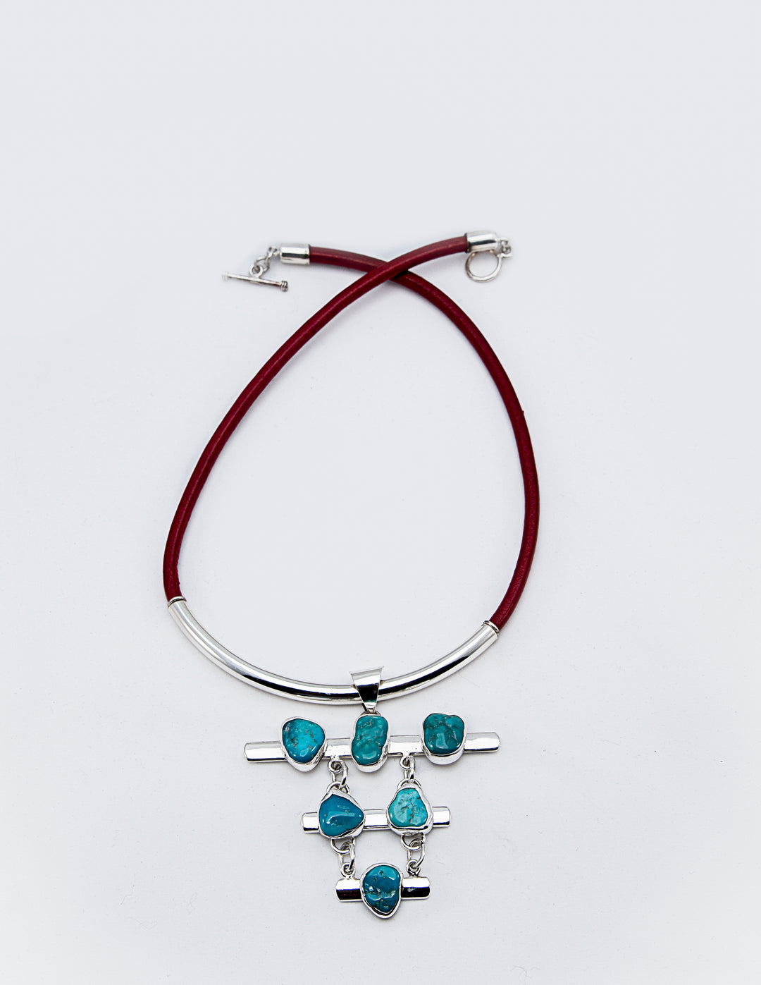 Silver Tube Leather Necklace Red