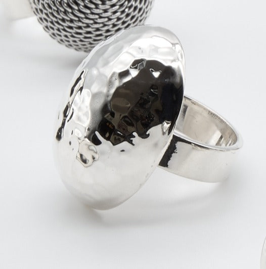 Oval Pounded Silver Ring