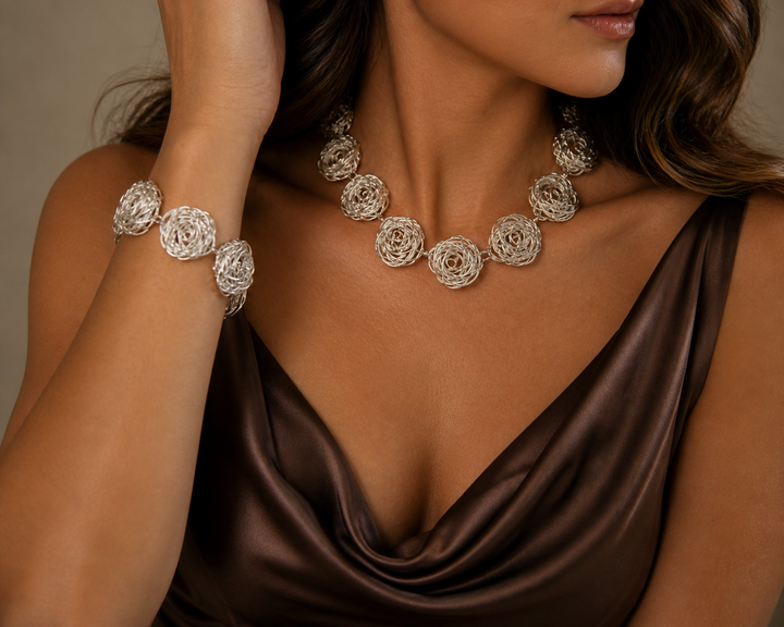 Twisted Sterling Silver Rose Necklace