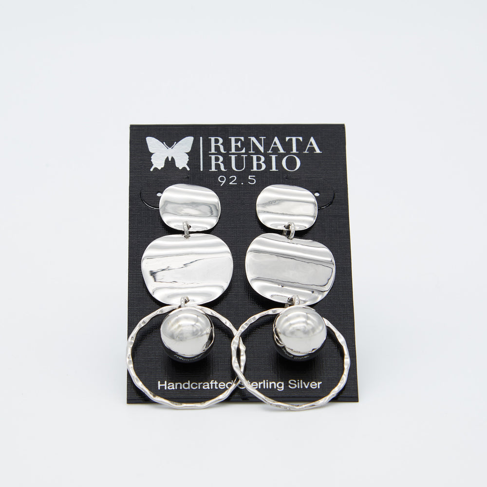 Renata Rubio 92.5 Ripple & Orb Sterling Silver Earrings — hammered circle with polished orb, handcrafted in Taxco, Mexico.