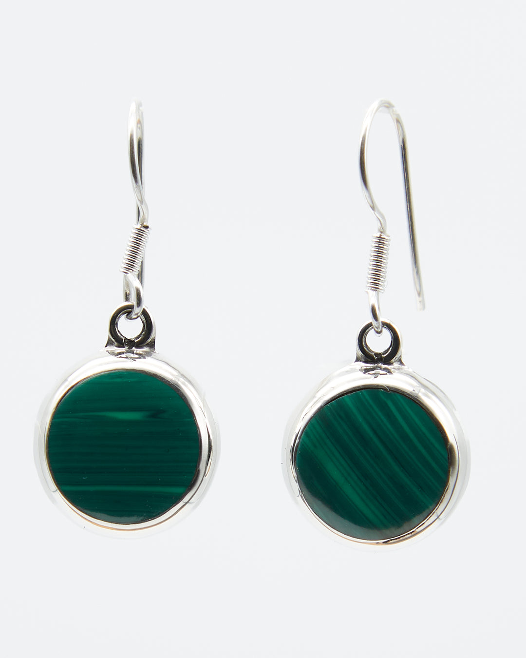 Round sterling silver earrings with colorful malachite enamel by Renata Rubio 92.5