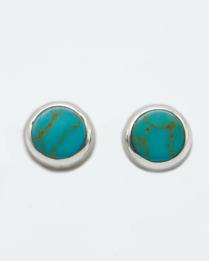 Round sterling silver stud earrings with colorful turquoise enamel by Renata Rubio 92.5