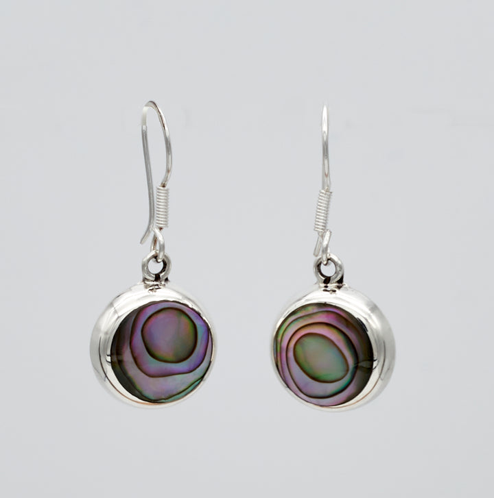 Round sterling silver earrings with colorful abalone by Renata Rubio 92.5