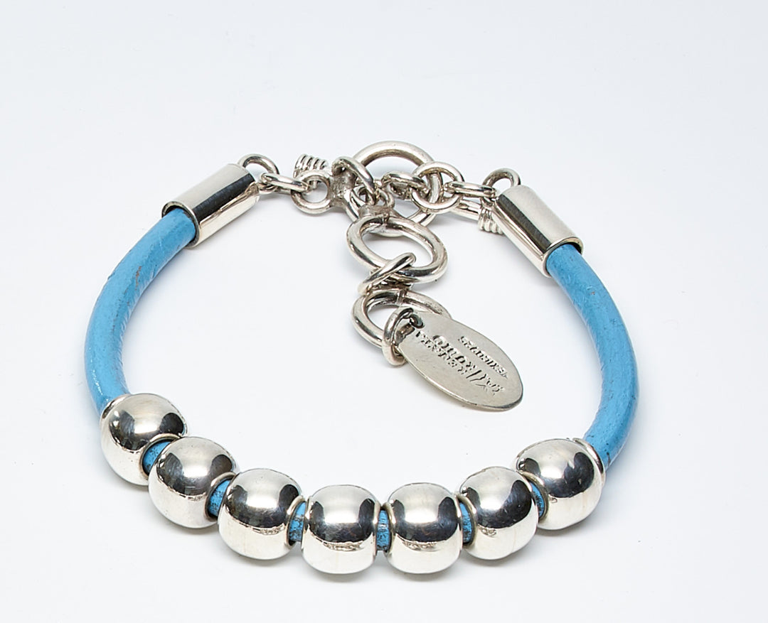 Row of Beads Silver Leather Bracelet