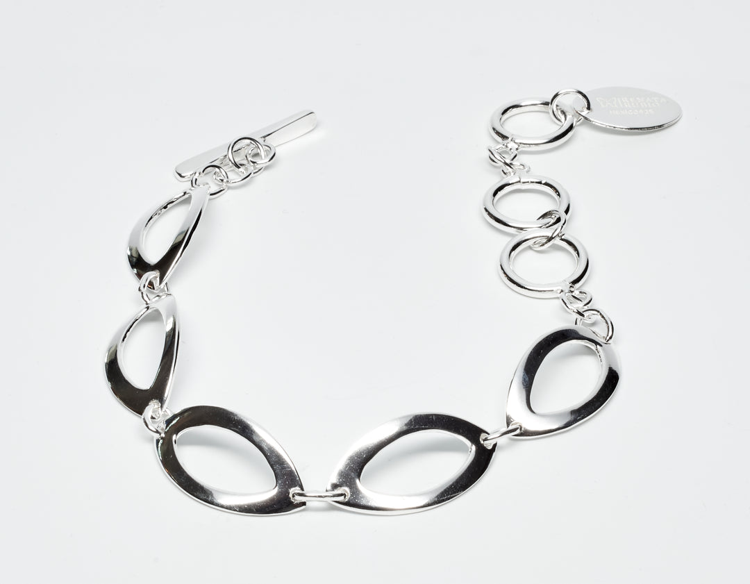 Silver Seed-Shaped Link Bracelet