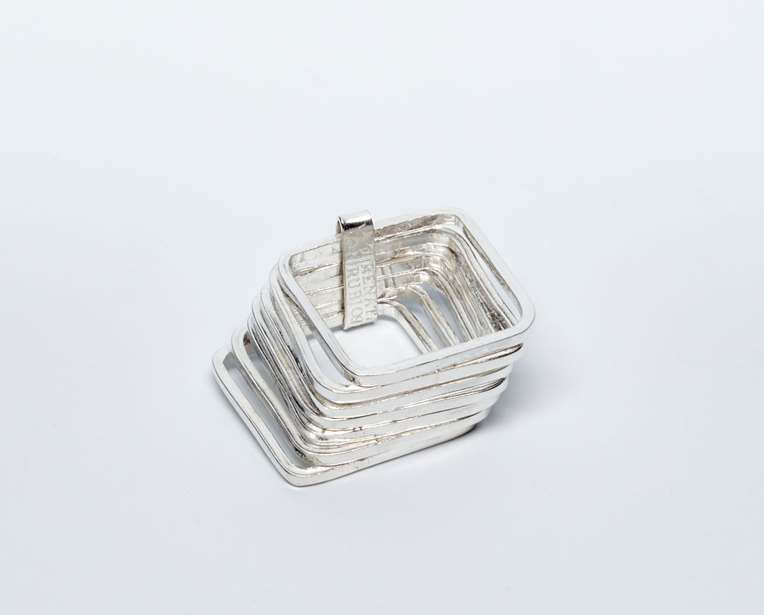 Set of 7 Silver Stacked Square Rings - Renata Rubio 92.5 - RGG119