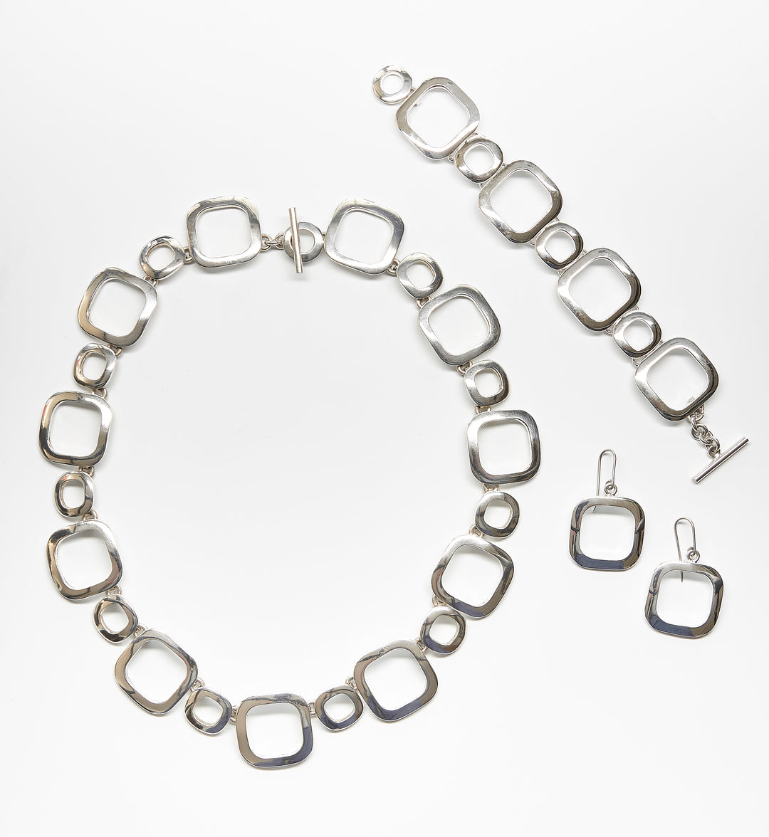 Silver Circle and Square Link Set