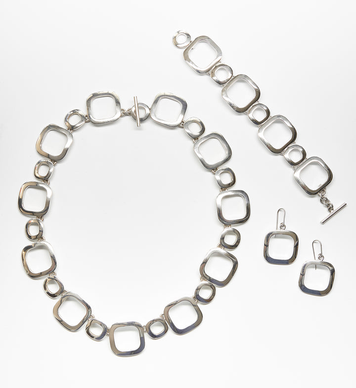 Silver Circle and Square Link Set