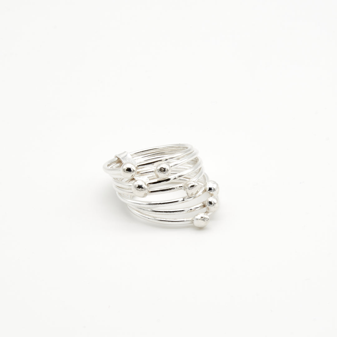 Seven Beaded Silver Ring