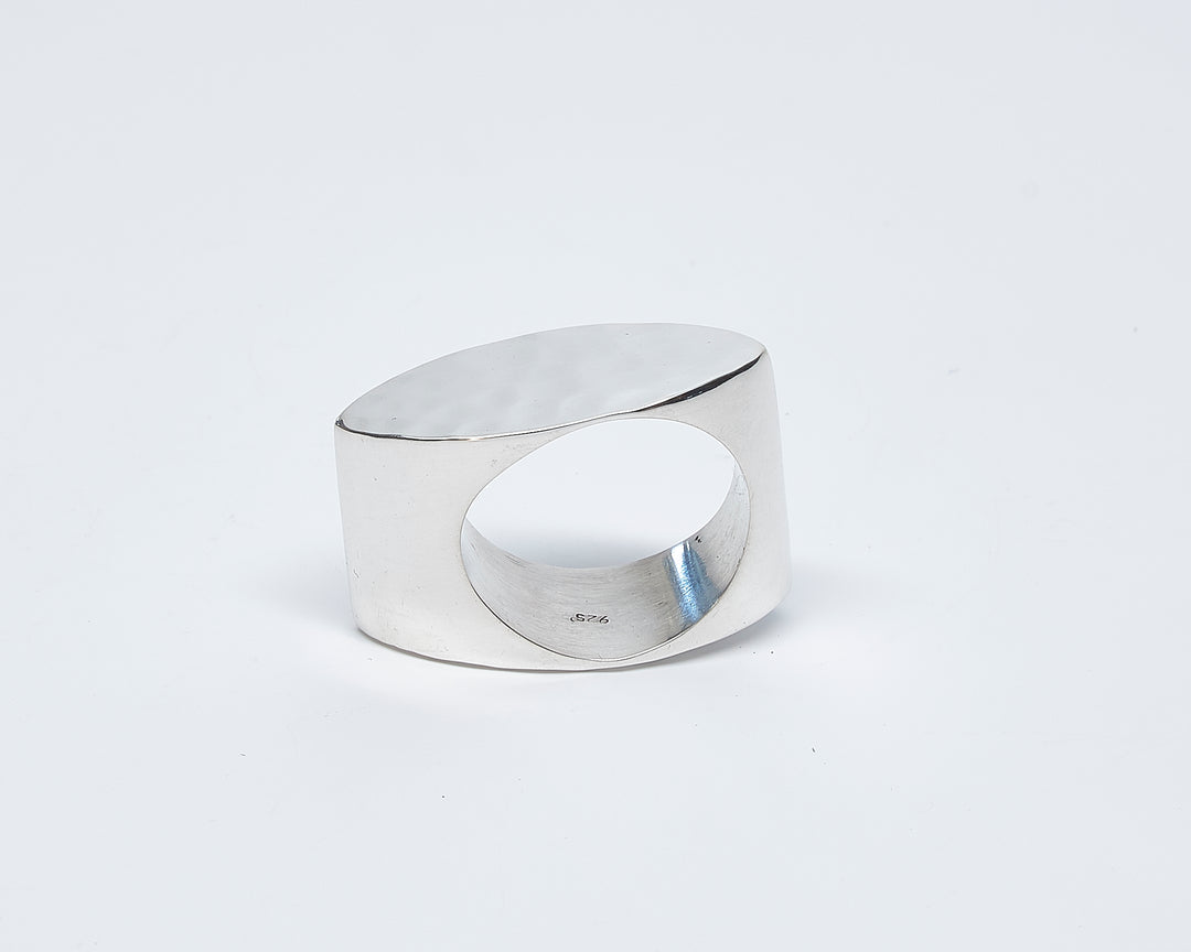 Almond-Shaped Pounded Silver Ring