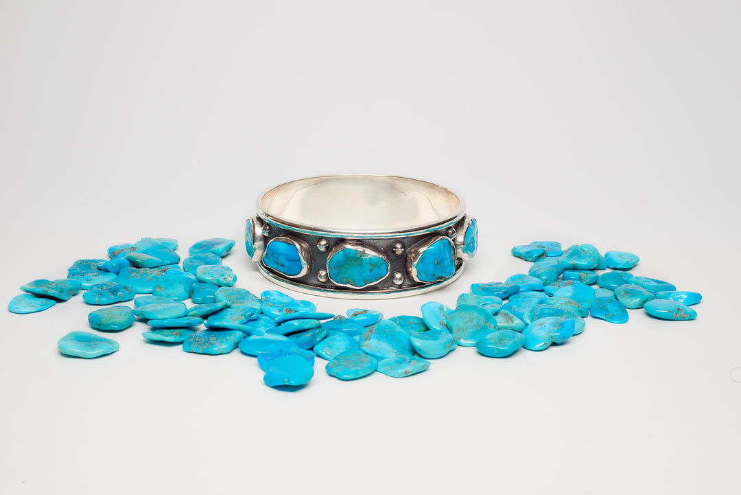 Silver Bangle with Sleeping Beauty Turquoise - Renata Rubio 92.5 - handmade sterling silver jewelry with lifetime warranty