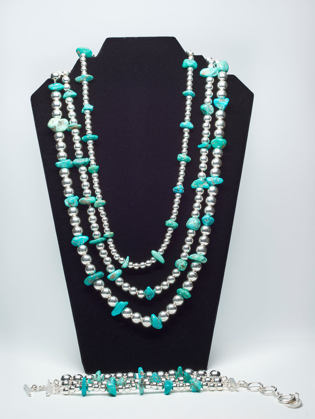 Silver Bead Necklace with Sonoran Turquoise - Renata Rubio 92.5