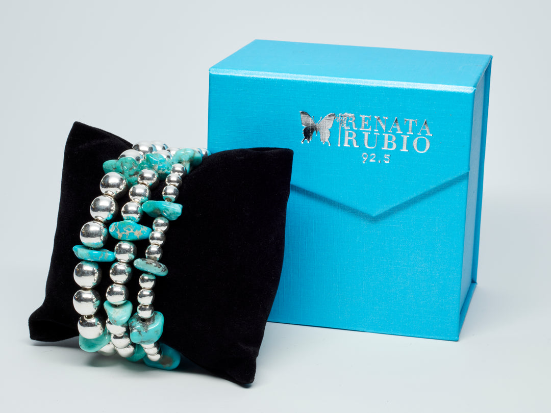 Silver Bead Bracelet with Sonoran Turquoise - Renata Rubio 92.5