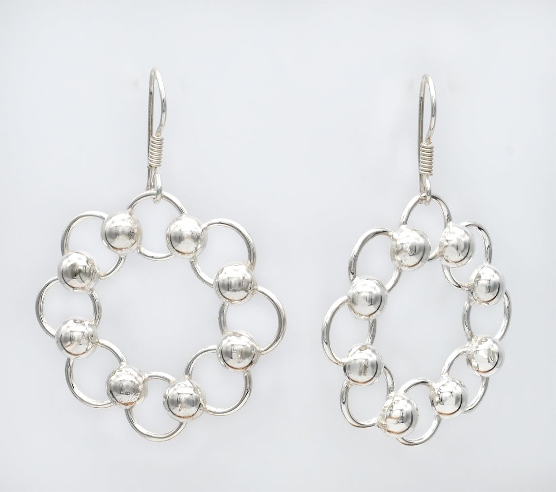 Silver Beaded Wreath Dangle Earrings - Renata Rubio 92.5 - EGG816