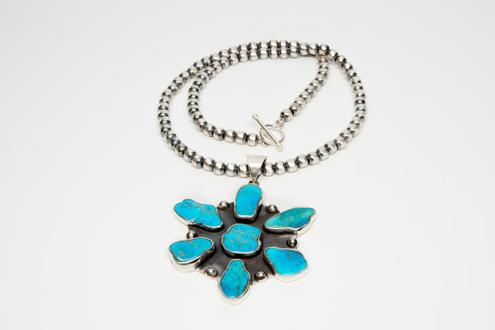 Silver Flower Pendant with Sleeping Beauty Turquoise - Renata Rubio 92.5