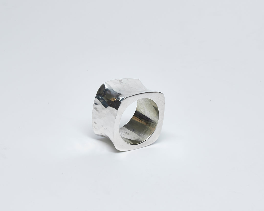 Hammered Silver Square Concave Ring