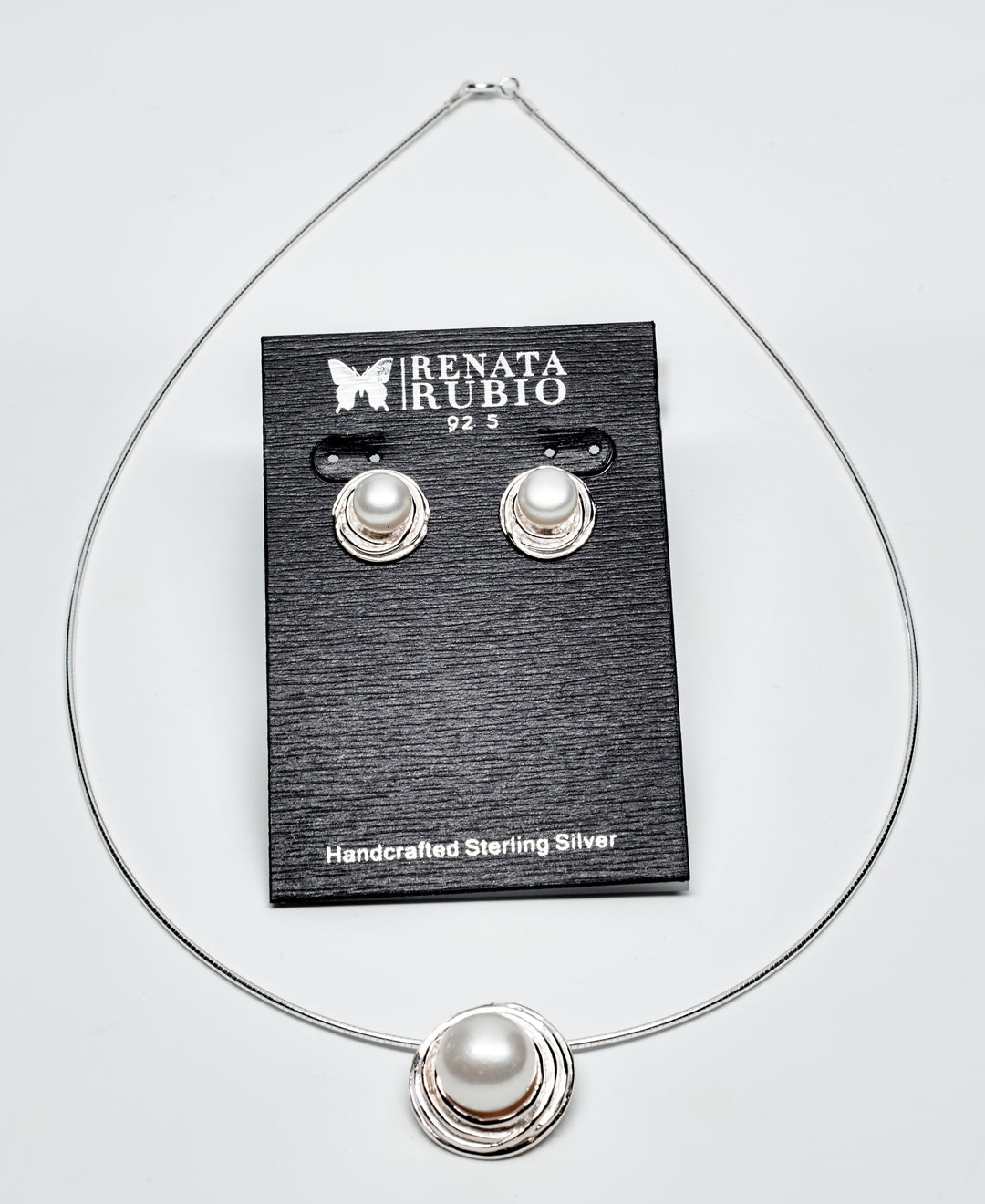 Silver Nest Button Pearl Earrings and Pendant