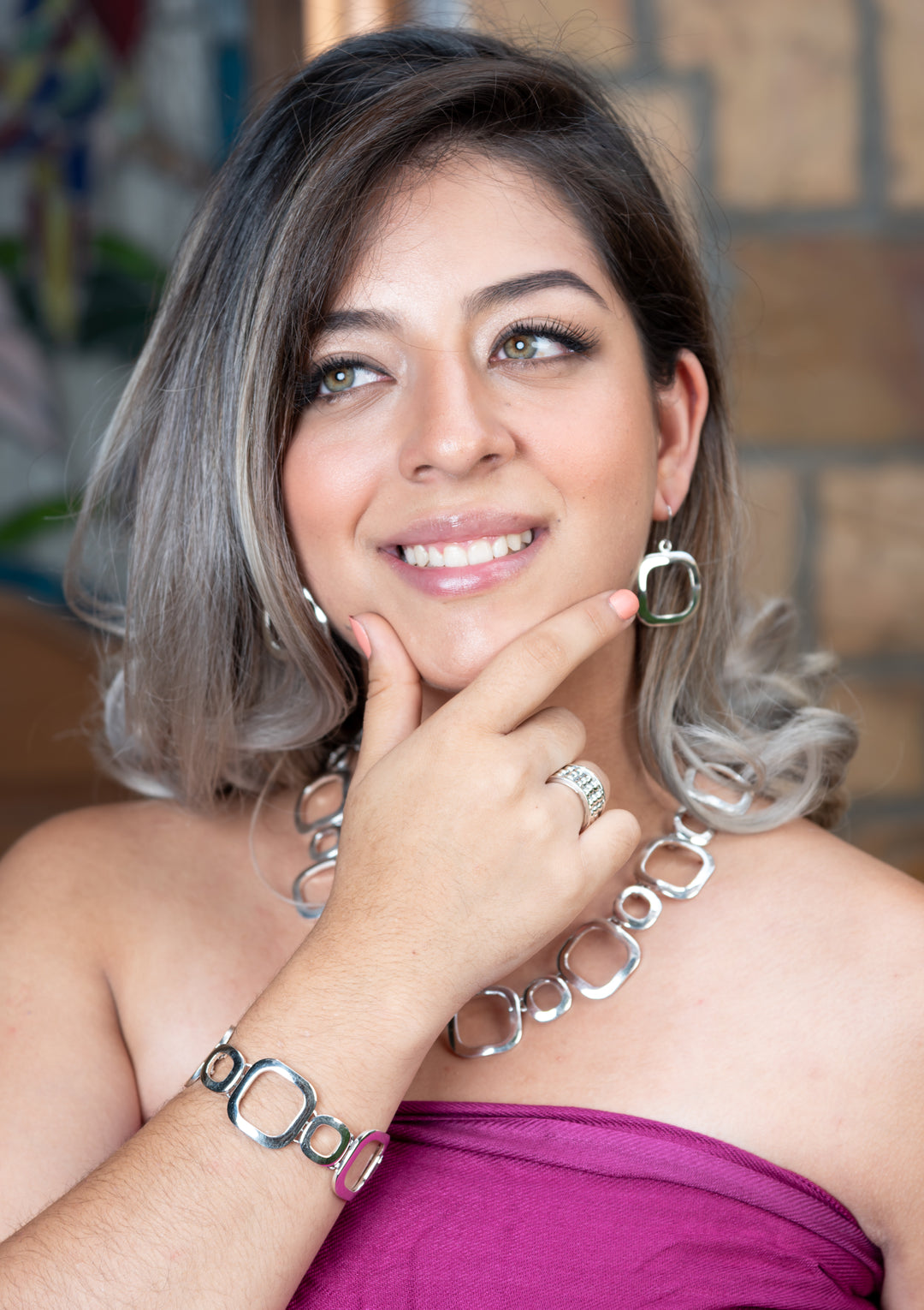 Silver Square Dangle Earrings and Circle and Square Chain Link Bracelet - Renata Rubio 92.5 - Handmade sterling silver jewelry with a lifetime warranty.