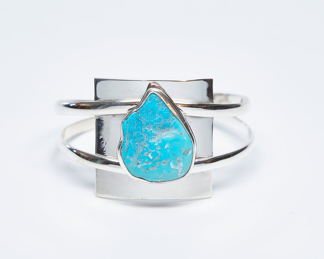 Silver Square Panel Cuff with Sleeping Beauty Turquoise - Renata Rubio 92.5