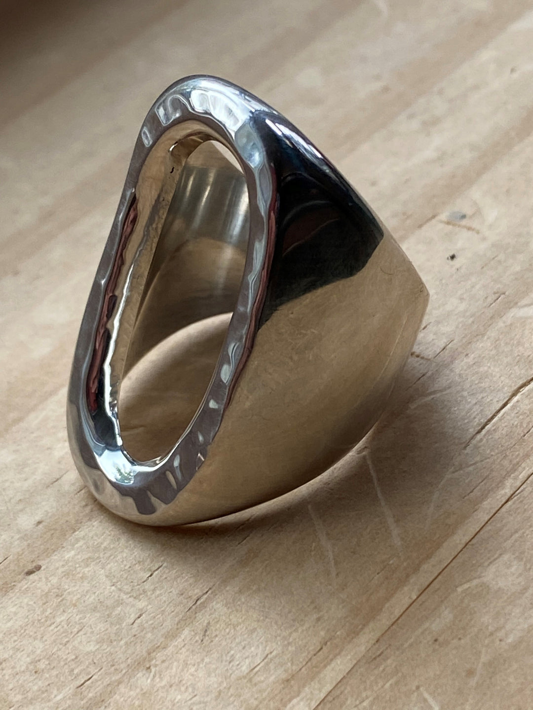 Wide Open Oval Pounded Silver Ring