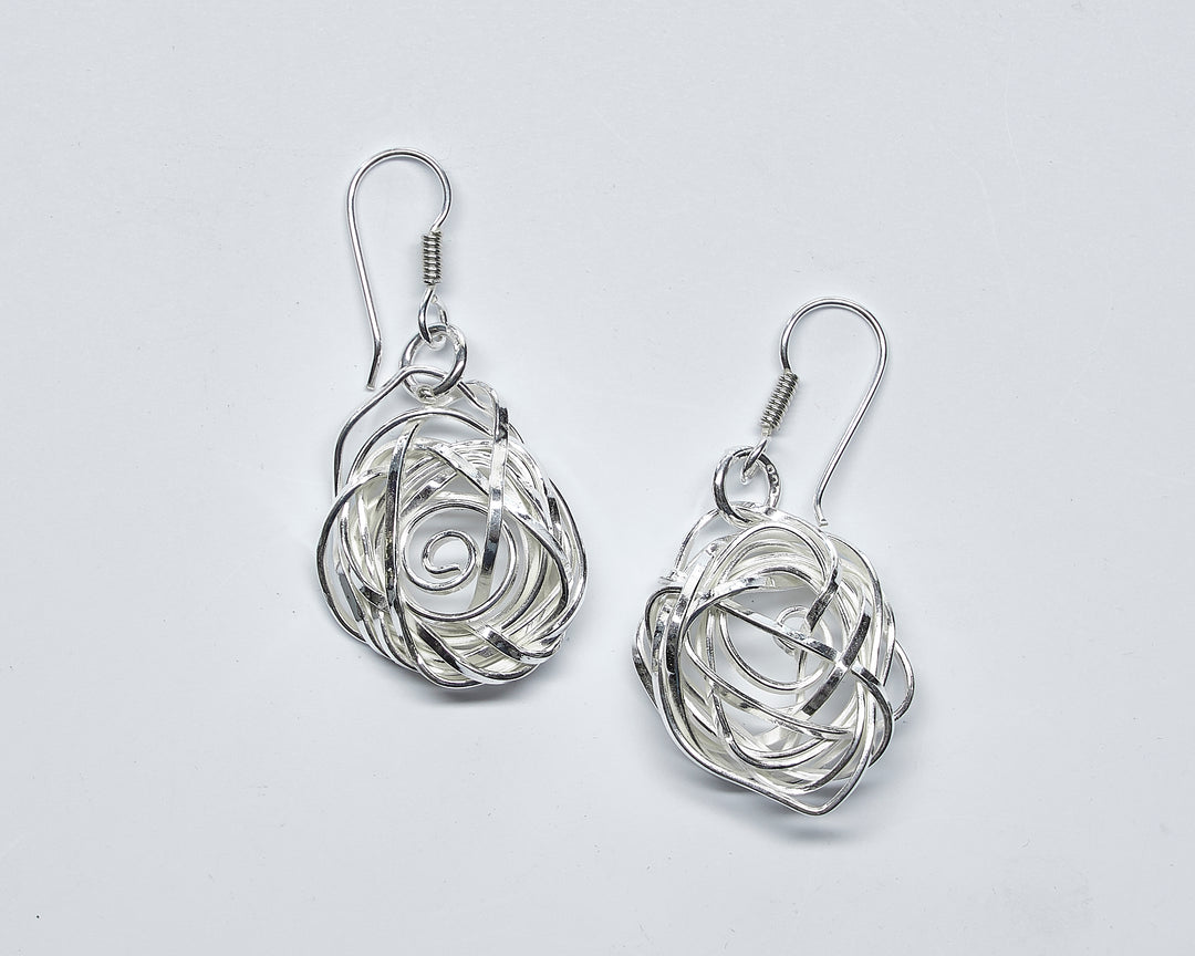 Twisted Silver Rose Earrings