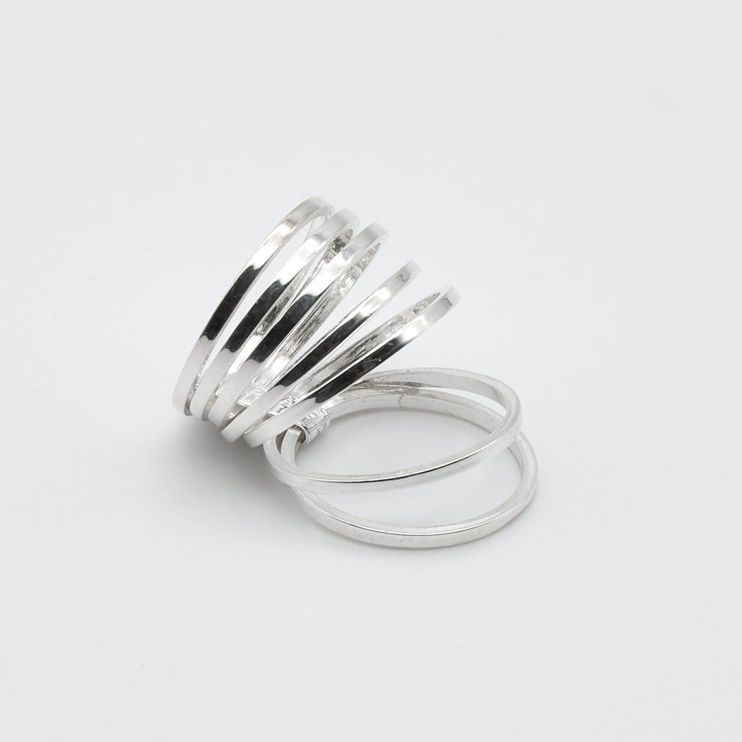 Sleek Silver 7 Band Ring