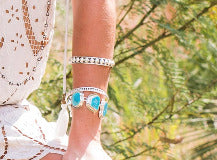 Narrow to Wide Oxidized Silver Beaded Bangles on Model