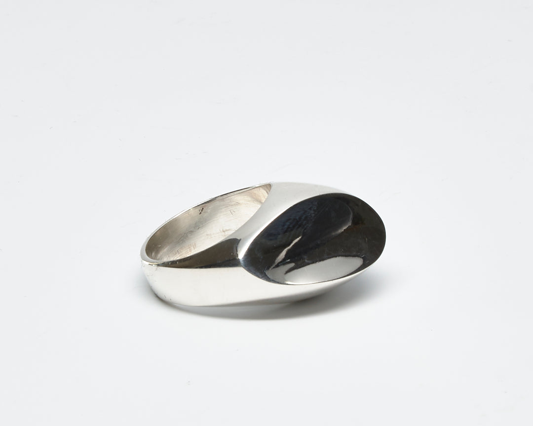 Concave teardrop sterling silver ring with a bold statement design by Renata Rubio 92.5