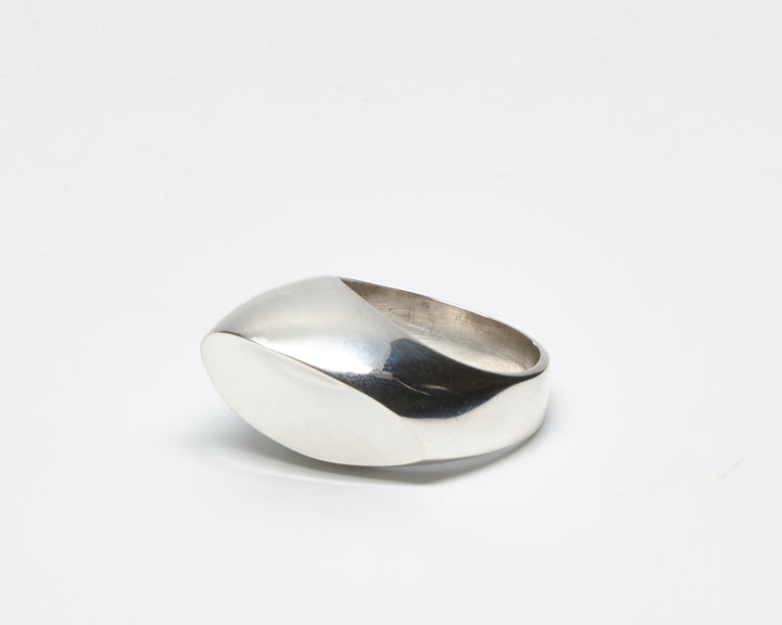 Concave teardrop sterling silver ring with a bold statement design by Renata Rubio 92.5