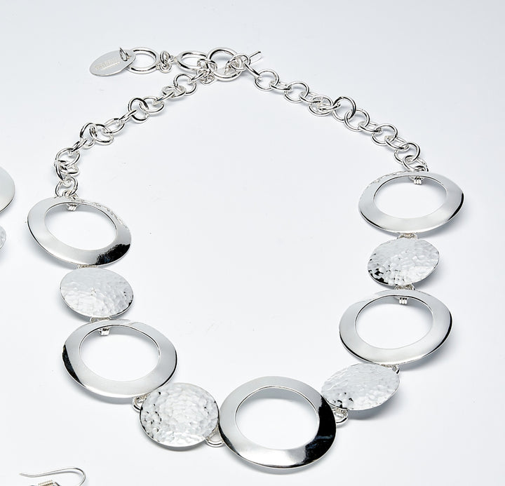 Solid and Open Silver Disk Necklace
