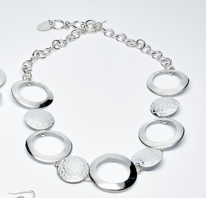 Solid and Open Silver Disk Link Necklace - Renata Rubio 92.5 - NGG327