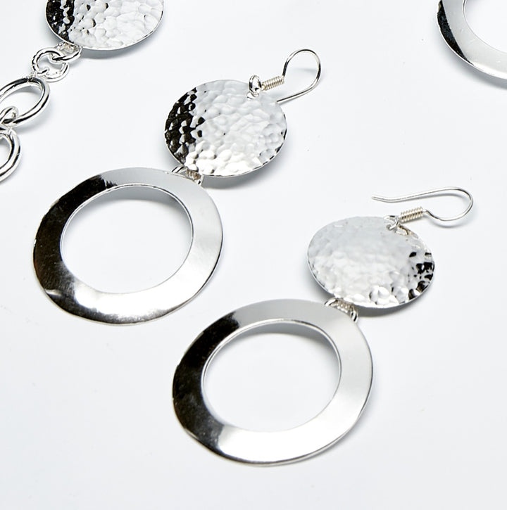 Solid and Open Silver Twin Disk Earrings
