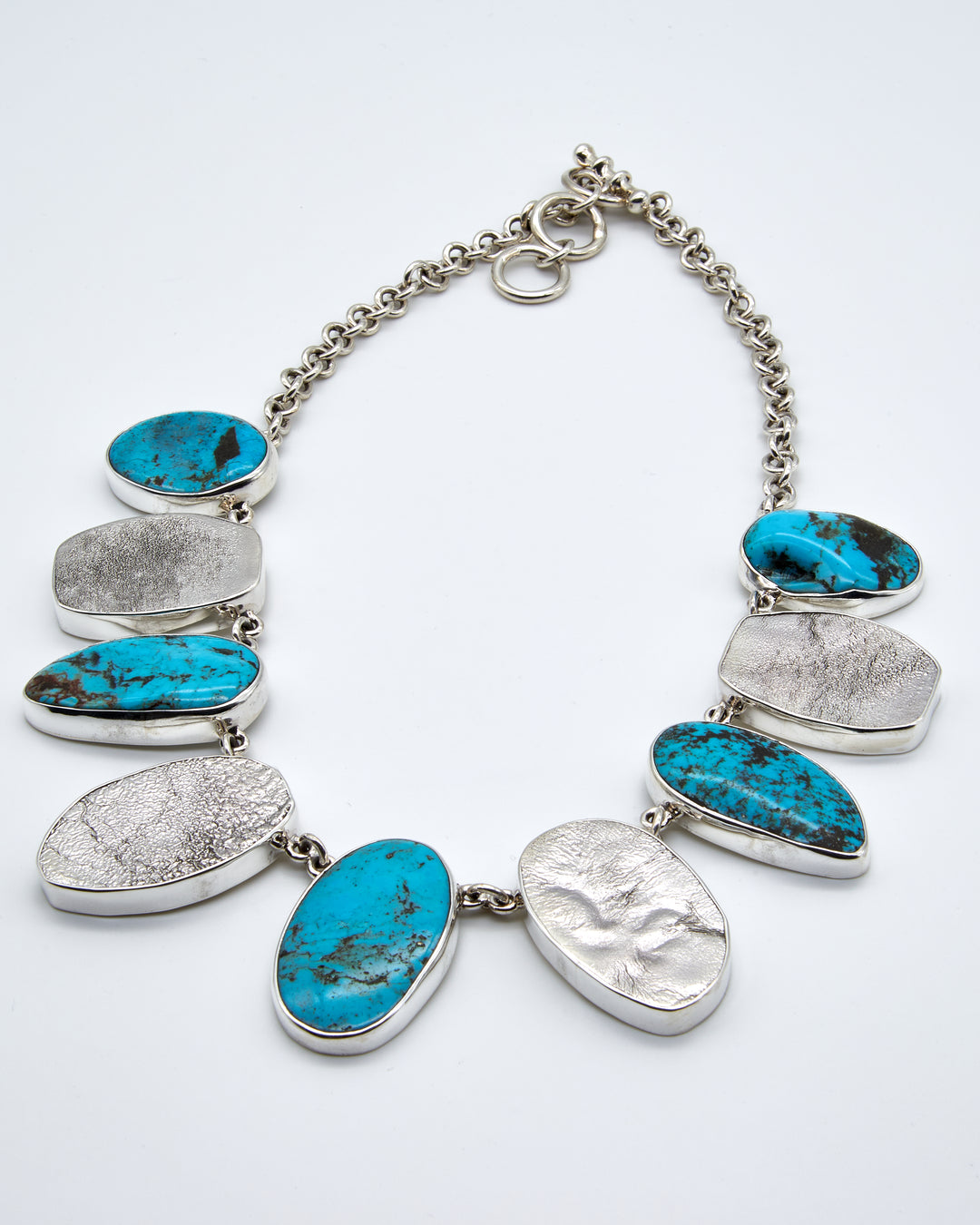 Sonoran Turquoise Necklace with Textured Silver - Renata Rubio 92.5 - NAM100