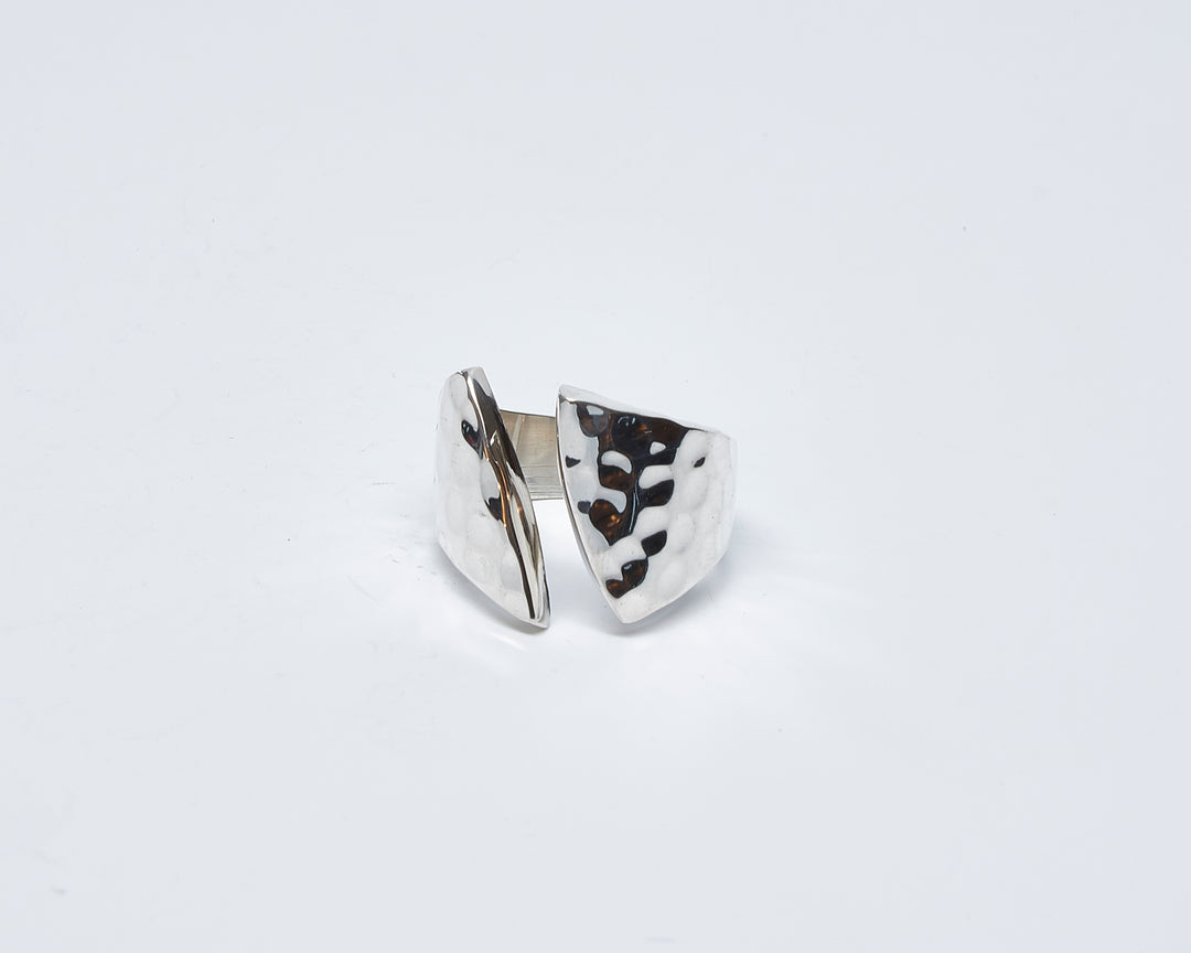 Open pounded silver ring by Renata Rubio 92.5 – handcrafted, high-polish, and artisan-crafted sterling silver jewelry.