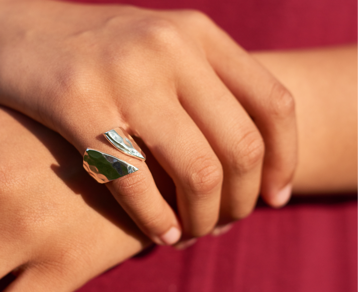 Open pounded silver ring by Renata Rubio 92.5 – handcrafted, high-polish, and artisan-crafted sterling silver jewelry.