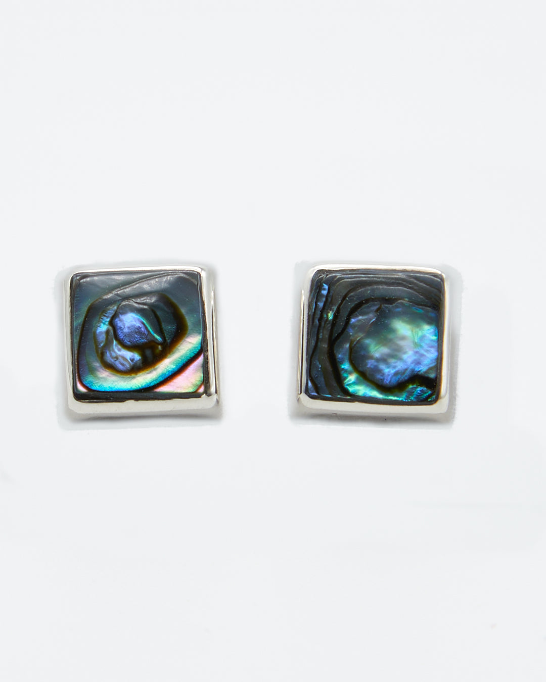 Square sterling silver stud earrings with abalone by Renata Rubio 92.5