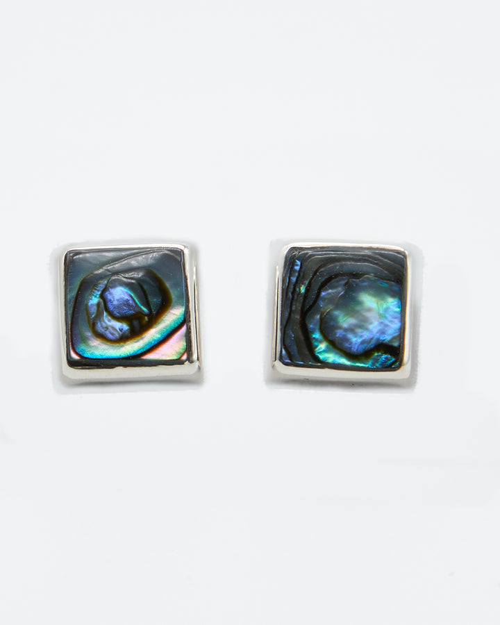 Square sterling silver stud earrings with abalone by Renata Rubio 92.5