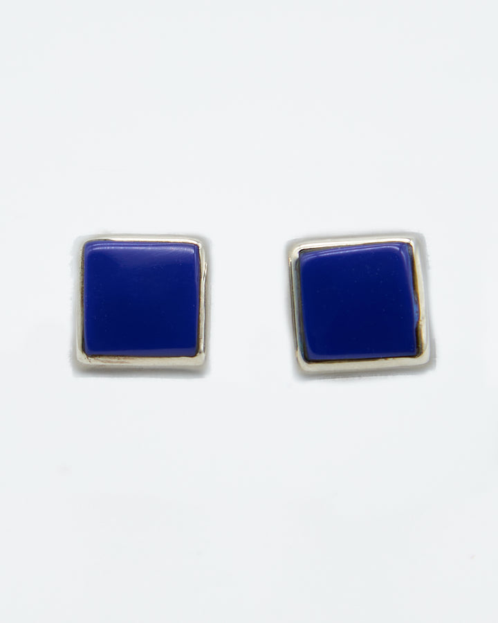 Square sterling silver stud earrings with colorful lapis enamel by Renata Rubio 92.5