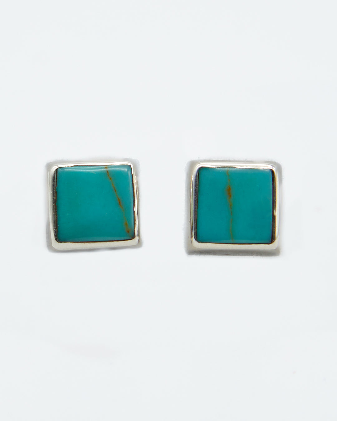 Square sterling silver stud earrings with colorful turquoise enamel by Renata Rubio 92.5