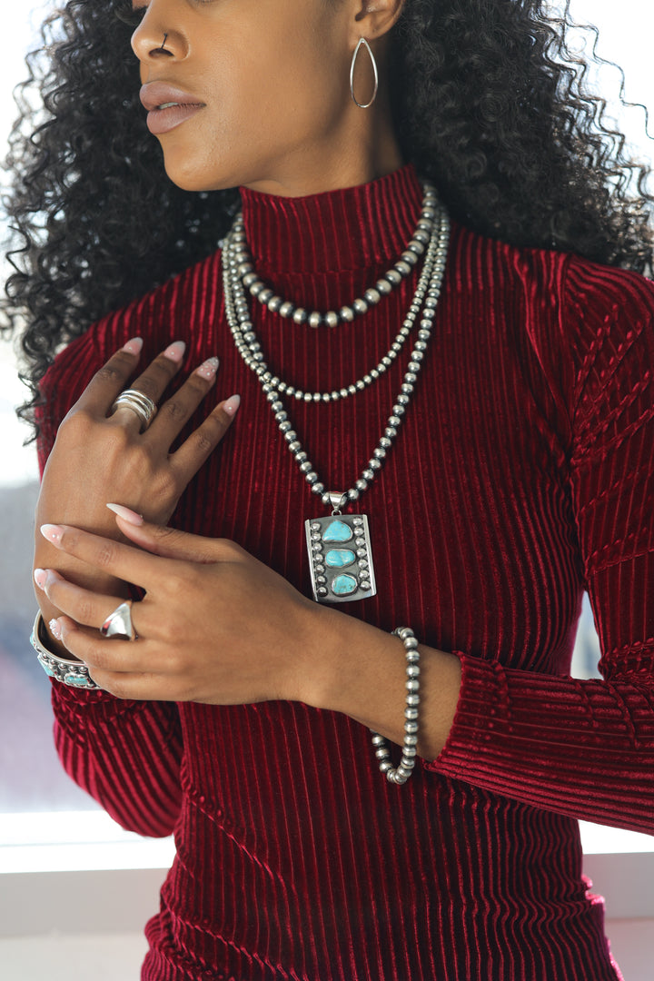 10MM Oxidized Silver Beaded Necklaces on Model