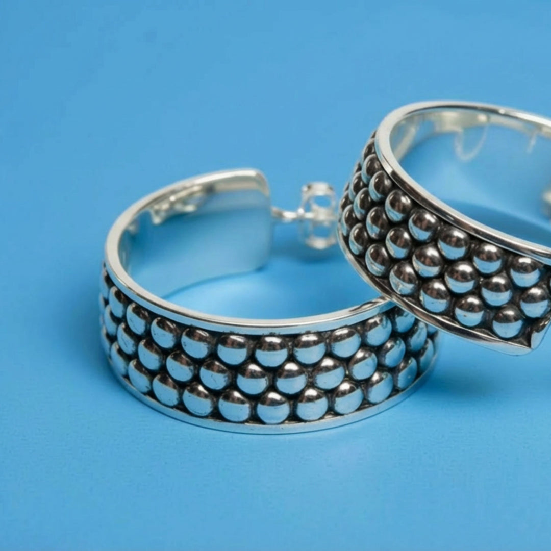 Silver Hoop Earrings with Alternating Beads - Renata Rubio 92.5 - Handmade fine sterling silver jewelry with a lifetime warranty.