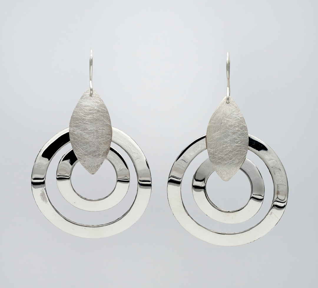 Shiny and Brushed Silver Disk Earrings