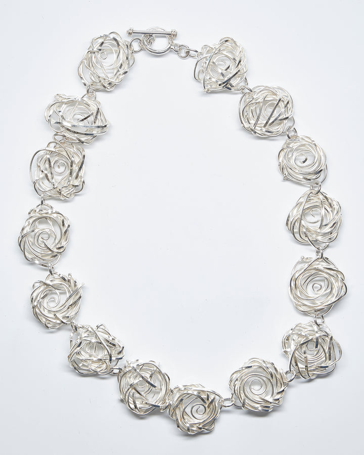 Twisted Silver Rose Necklace