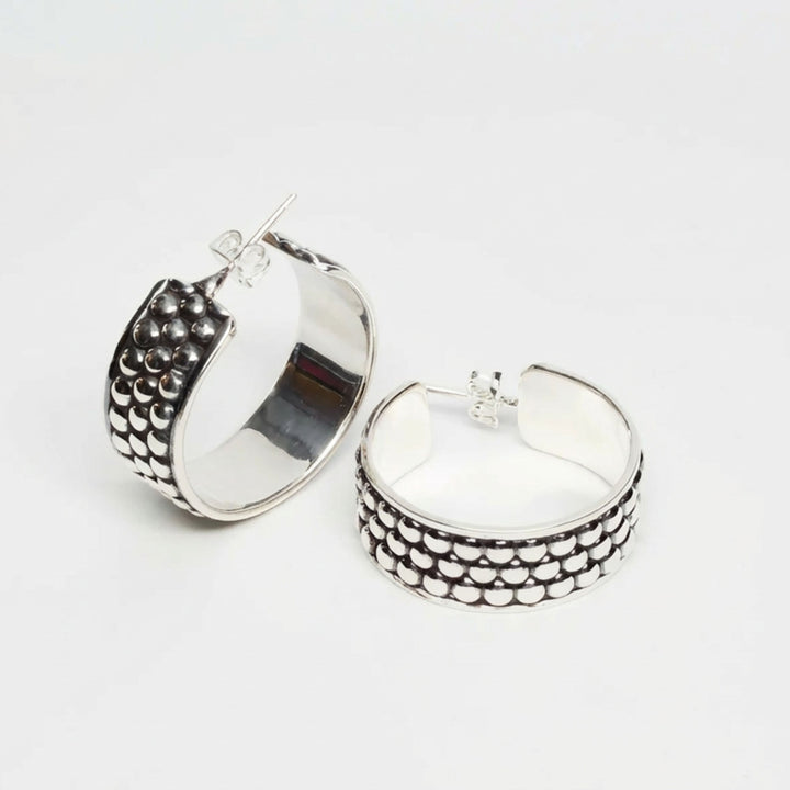 Silver Hoop Earrings with Alternating Beads - Renata Rubio 92.5 - Handmade fine sterling silver jewelry with a lifetime warranty.