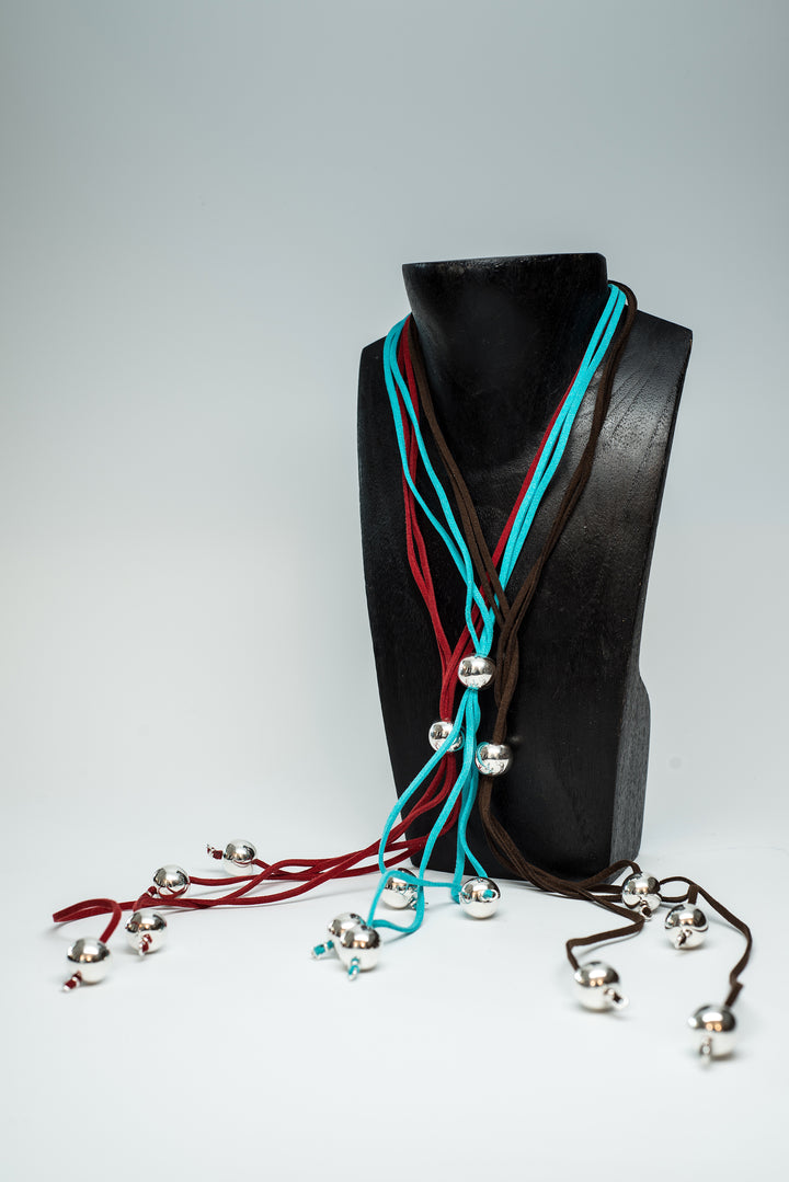 Silver Beads on Suede Bolo Tie