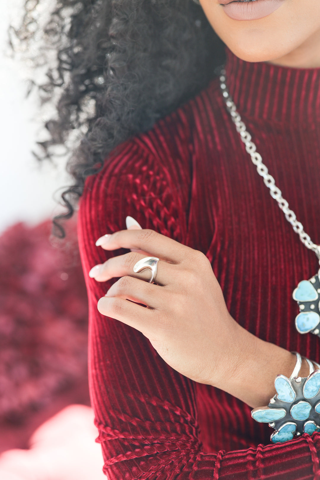 Sterling silver tall wave ring with a high-polish finish by Renata Rubio 92.5